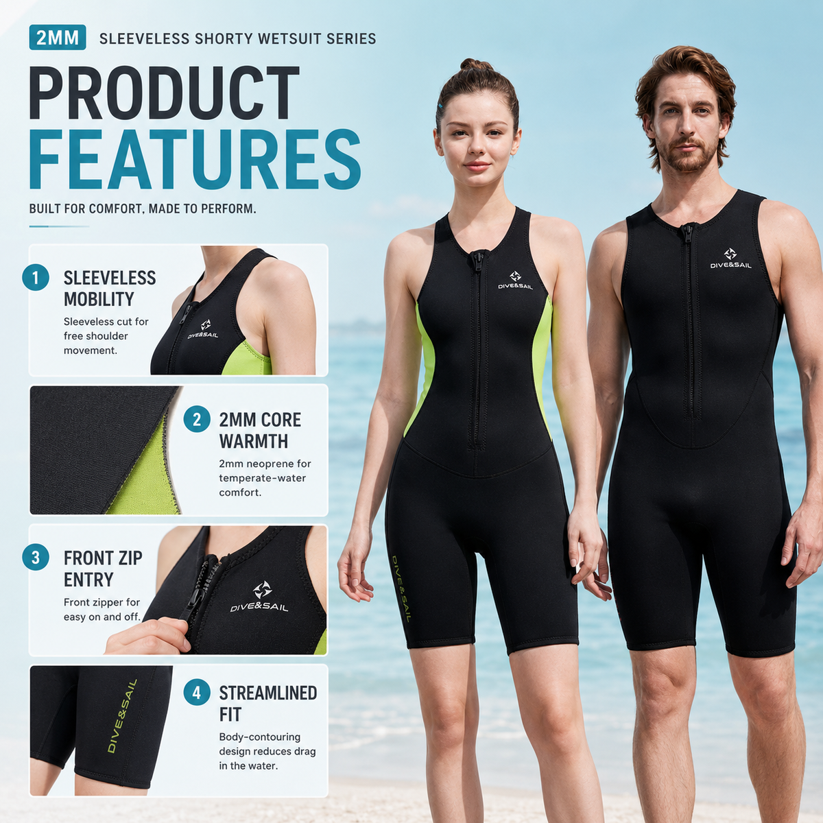 Shorty wetsuit features