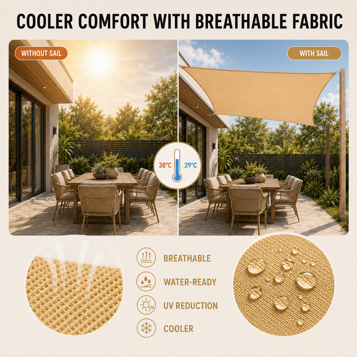 Breathable shade sail fabric