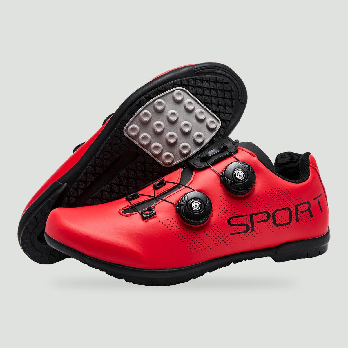 Flat pedal cycling shoes in Red with dual dial closure
