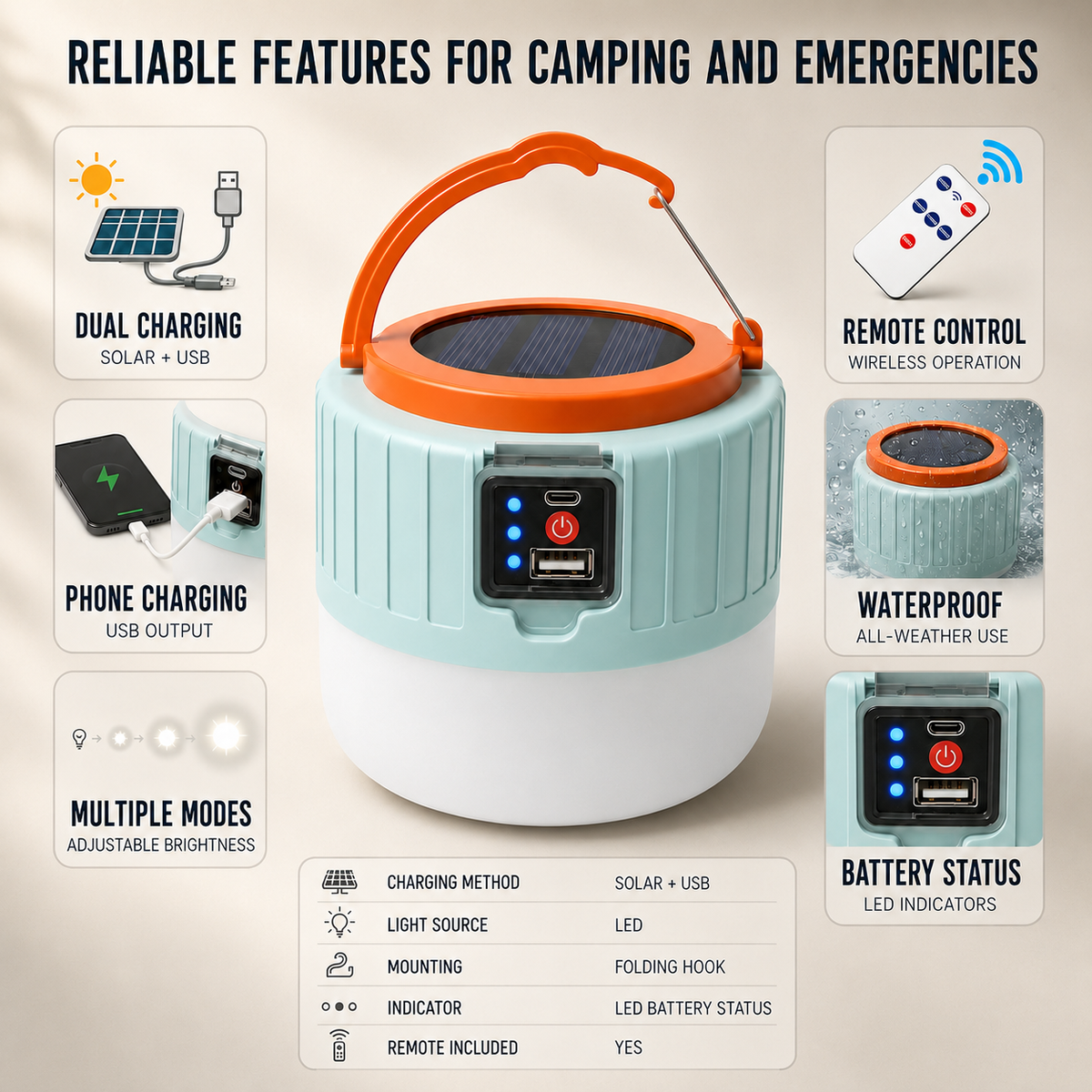 Reliable features for camping and emergencies