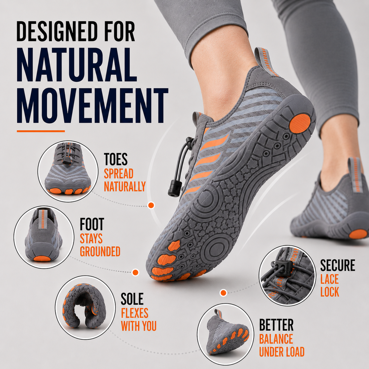 Barefoot design for natural movement with a flexible sole