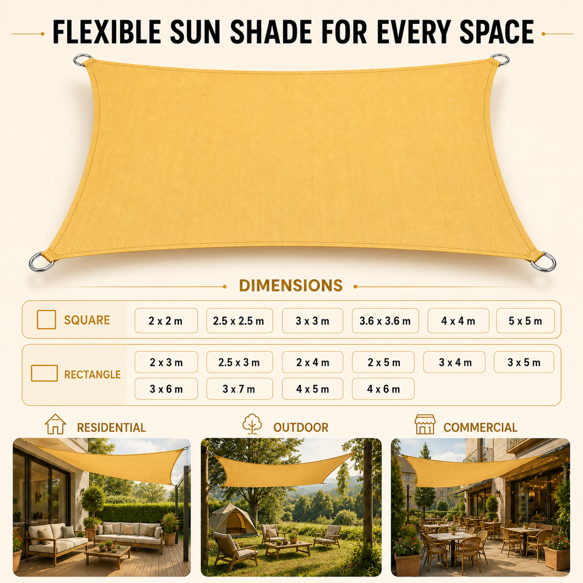 Shade sail sizes