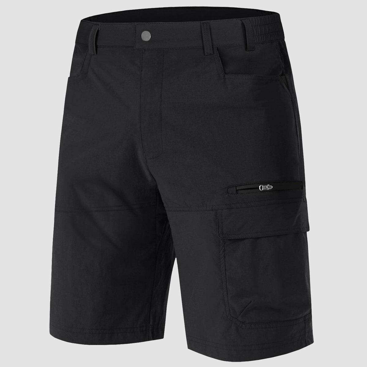 Men's stretch cargo shorts in Black, front view