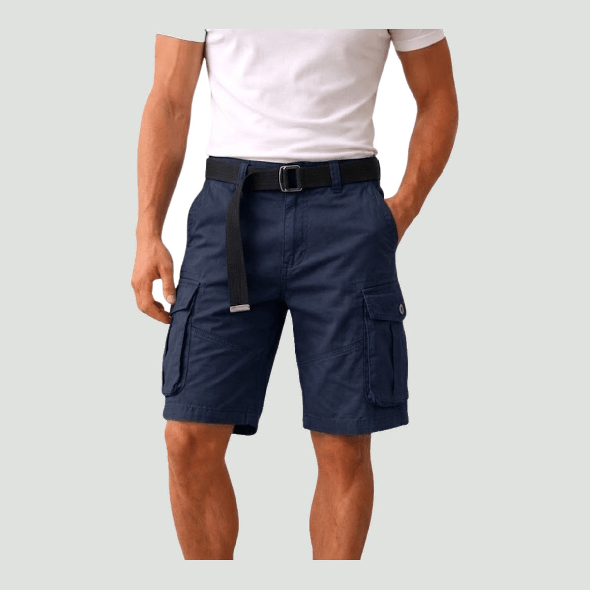 Man wearing the men's hiking shorts in Navy Blue