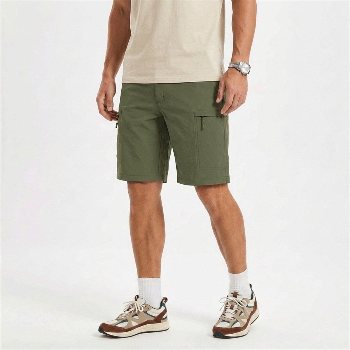 Men's casual shorts in Army Green, front view