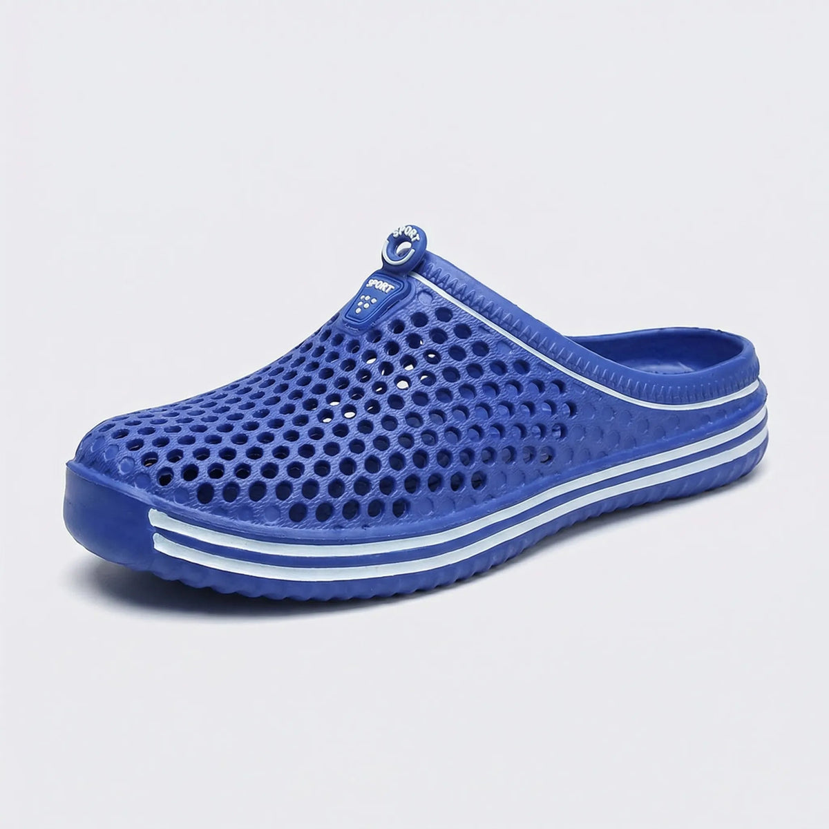 EVA clogs in Blue with white striped sole