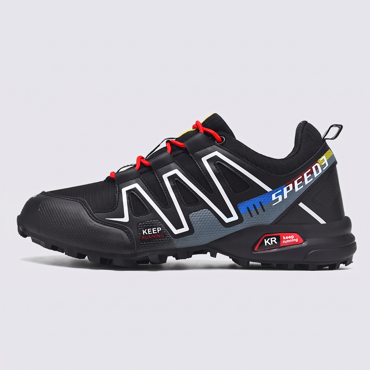 Men's trail running shoes in black - lateral view