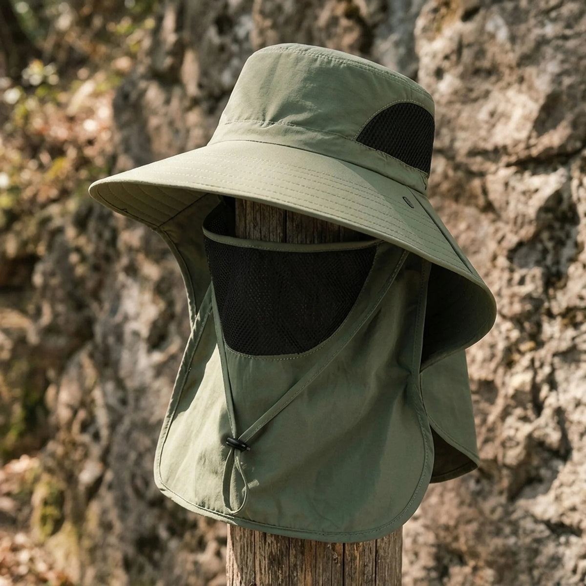 Fishing hat in Army Green with face cover and neck flap