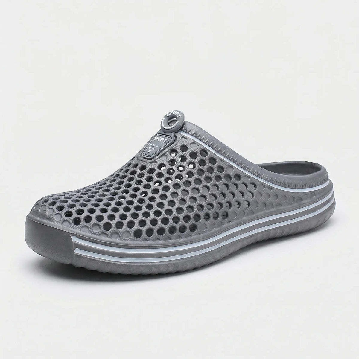 EVA clogs in Grey with white striped sole