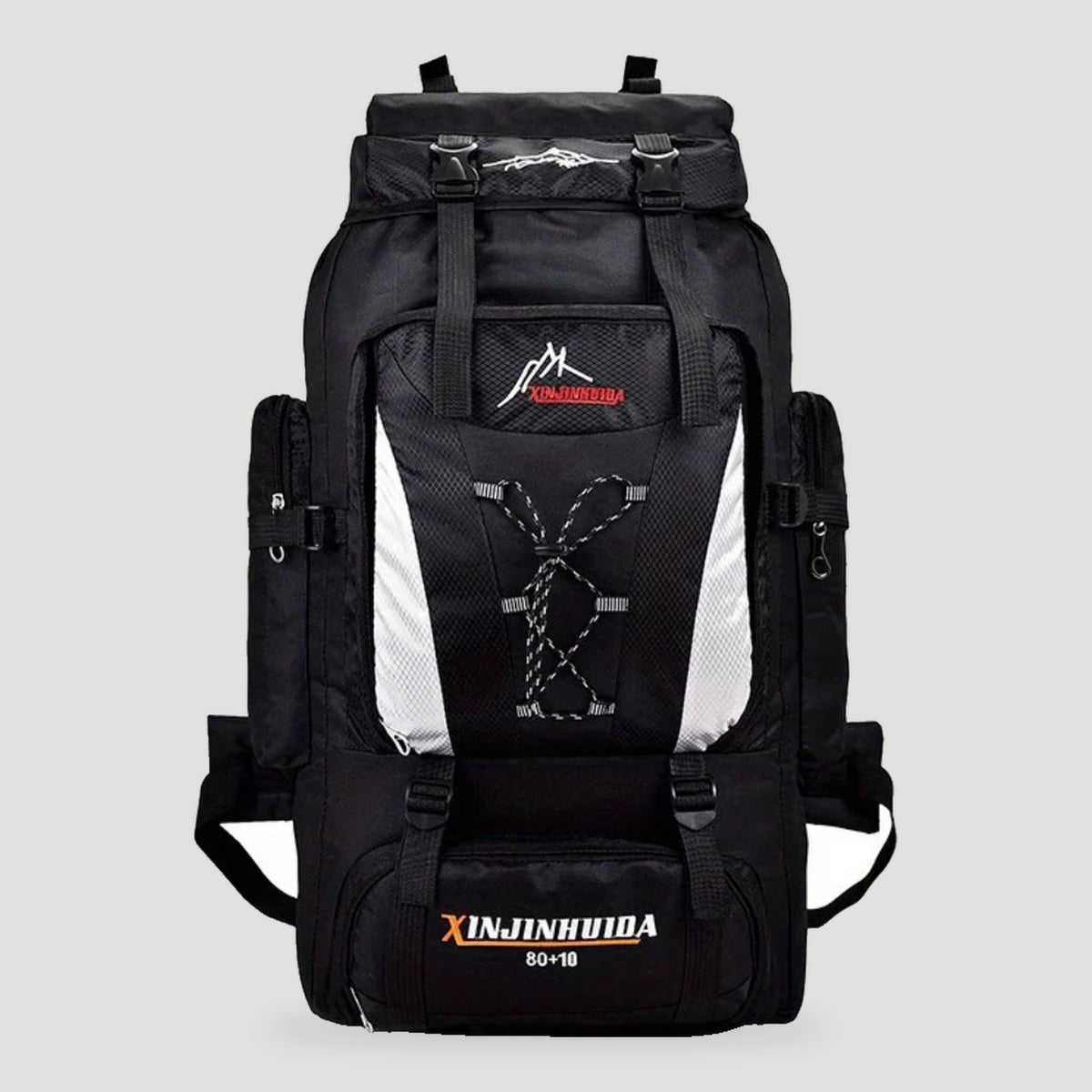 80L hiking rucksack in Black, front view