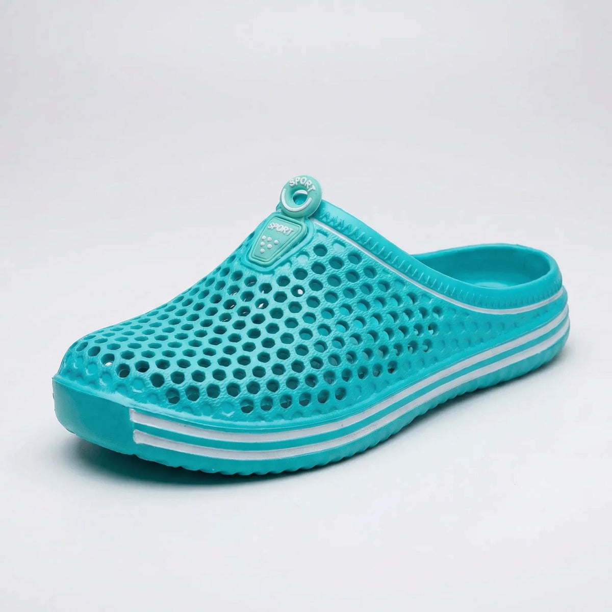EVA clogs in Aqua with white striped sole