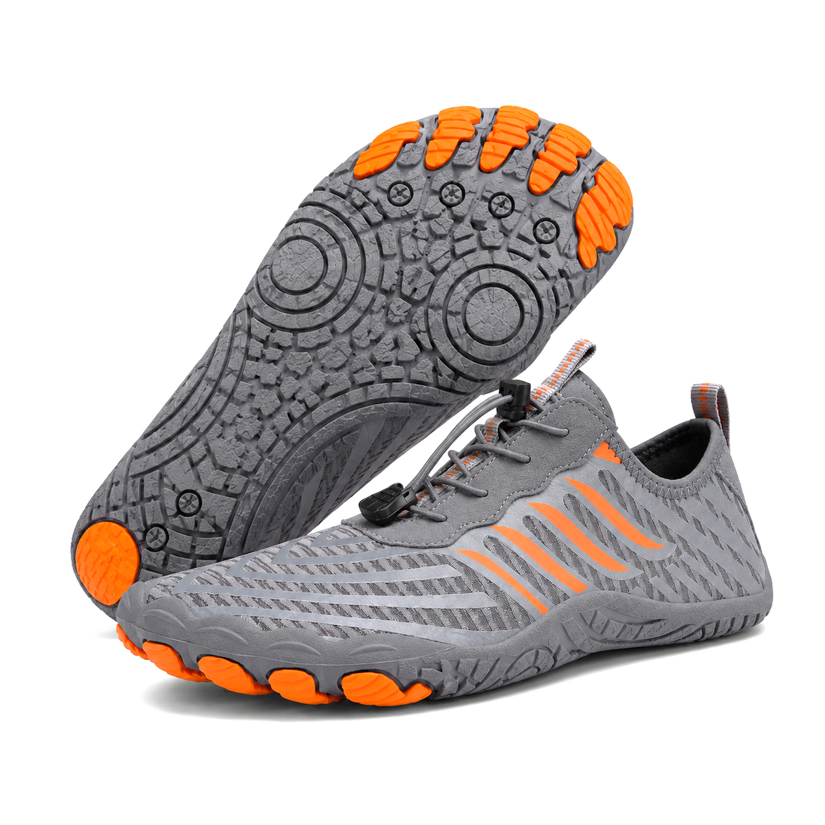 Grey Orange barefoot shoe with the flexible rubber sole