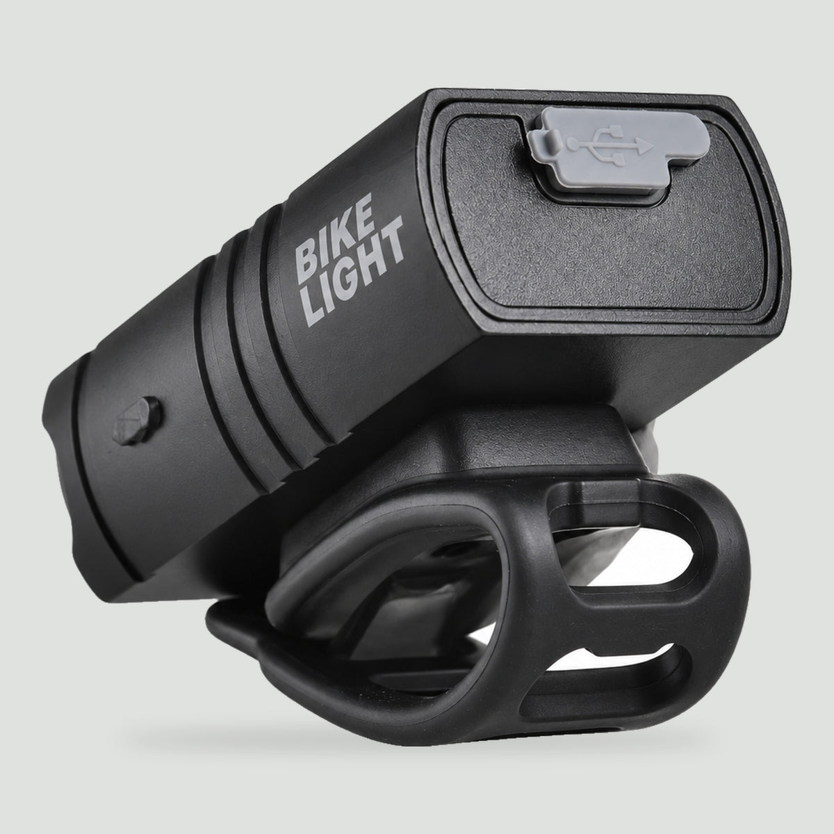 Front bike light with rubber handlebar mount