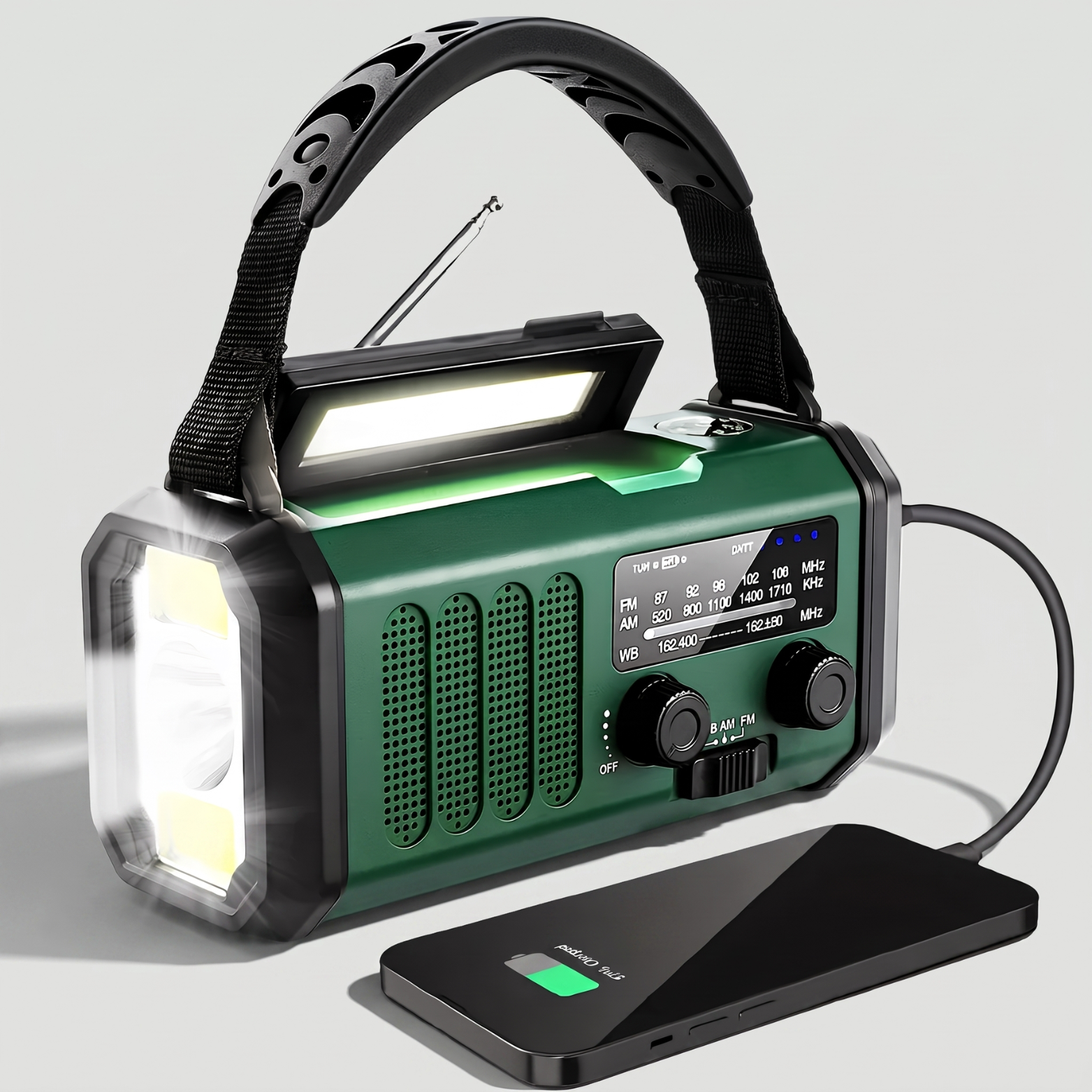 Emergency Radio with Solar & Hand Crank – 10000 mAh Power Bank