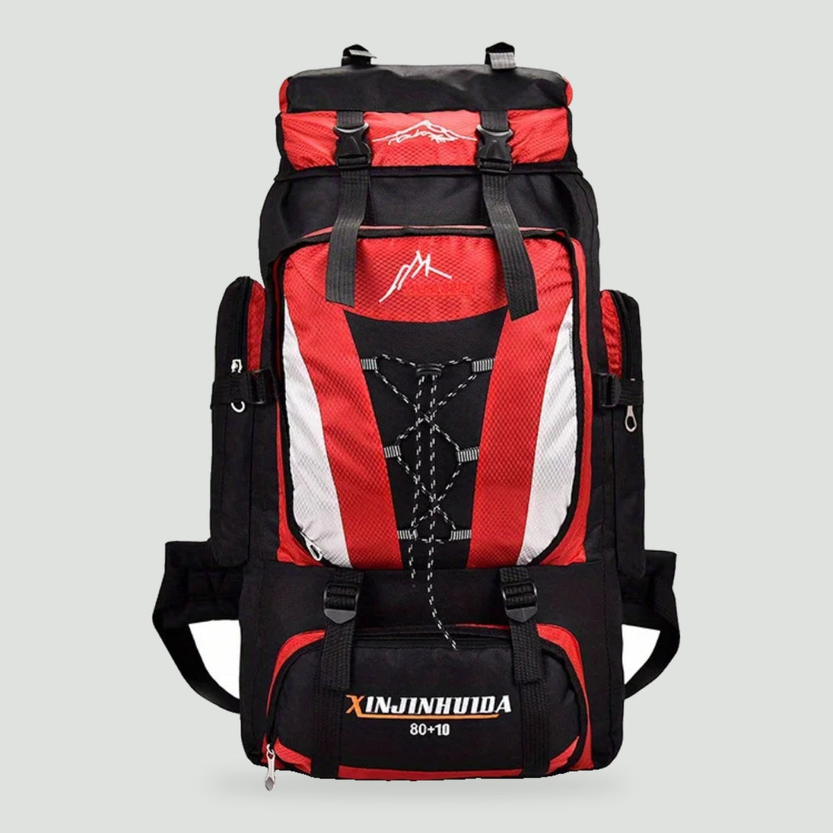 80L hiking rucksack in Red, front view