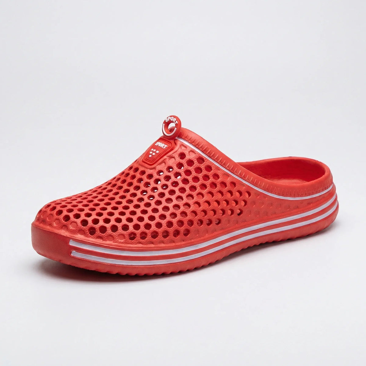 EVA clogs in Red with white striped sole