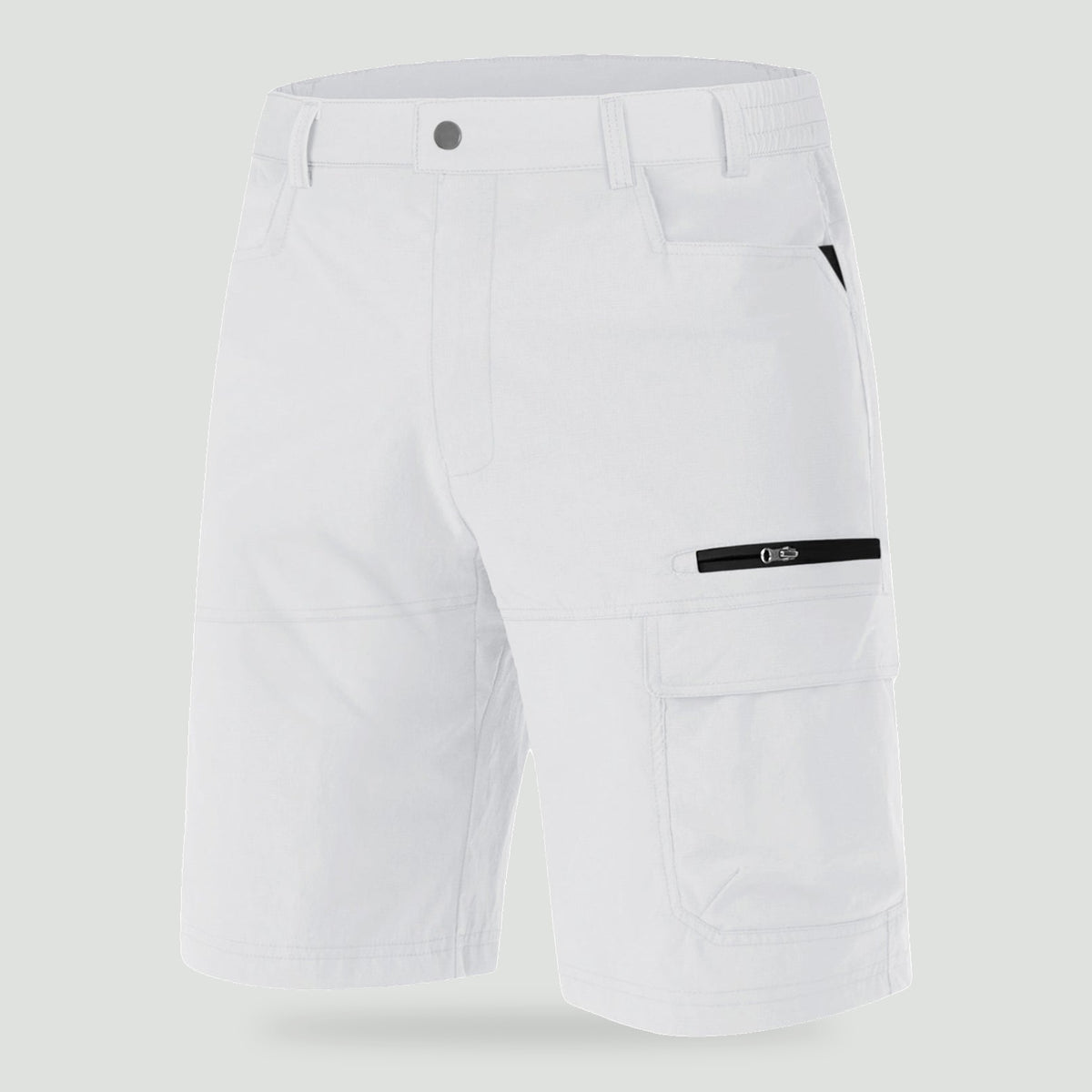 Men's stretch cargo shorts in White, front view