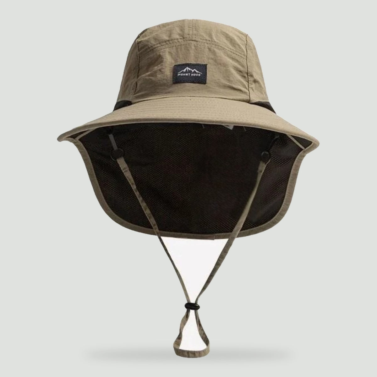 Legionnaire hat in Khaki Tan with wide brim and neck flap, front view