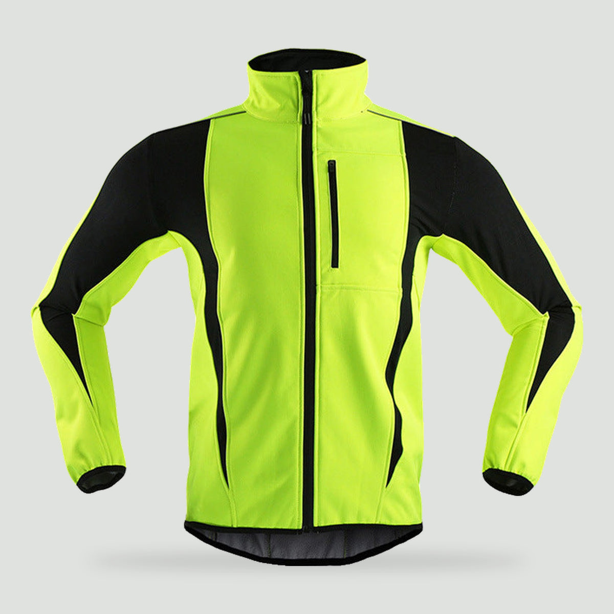 Men's cycling jacket in Neon Green, front view