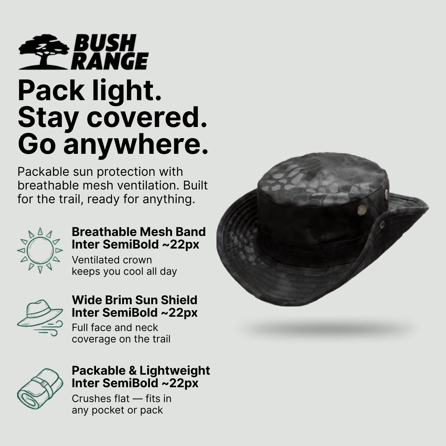Breathable Lightweight Bush Hat – Packable Sun Protection for Outdoor Use