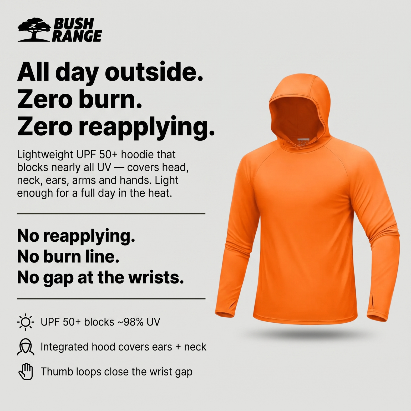 Men’s UPF 50+ Sun Hoodie – Lightweight Quick Dry Design