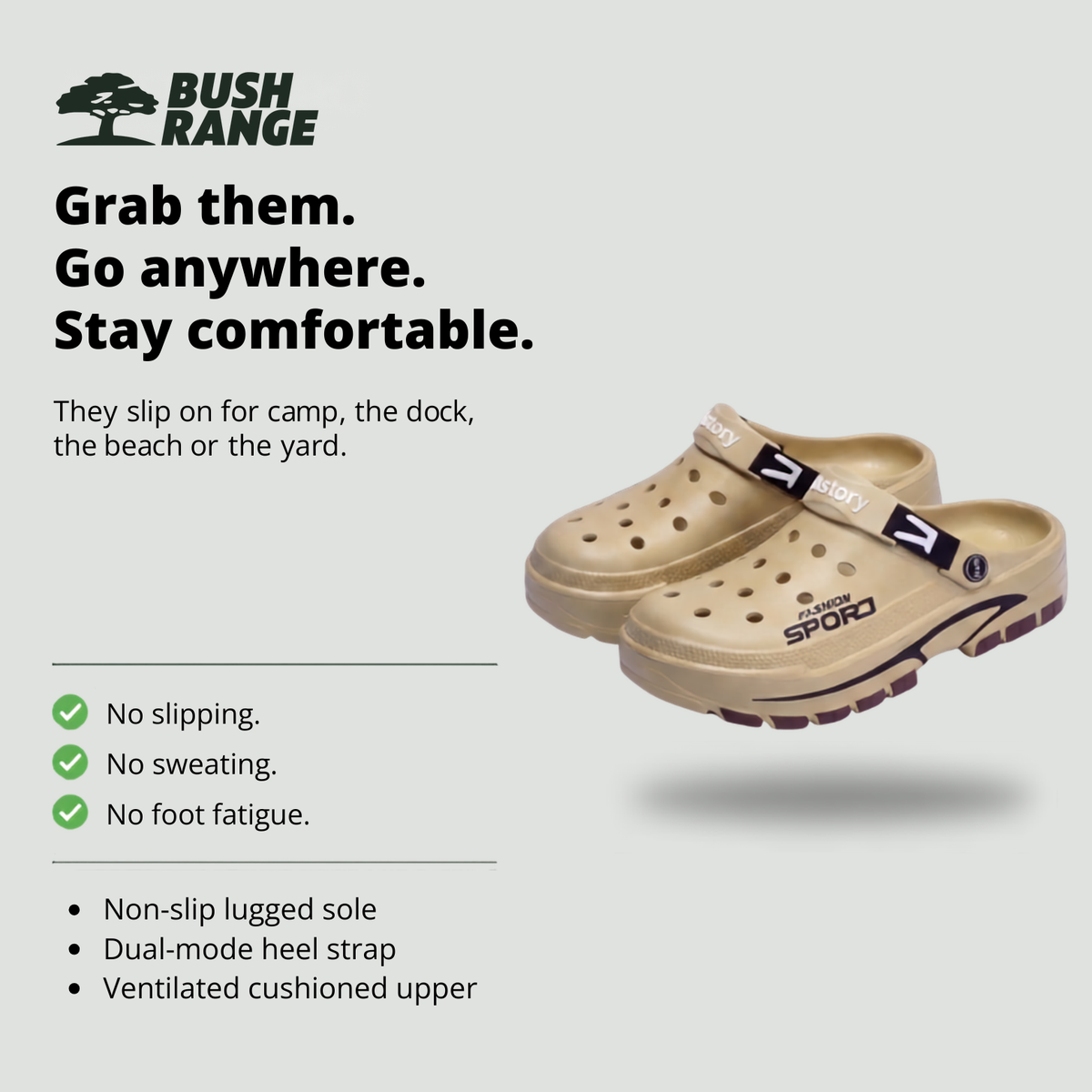 Men's slide sandals with adjustable heel strap and non-slip lugged sole