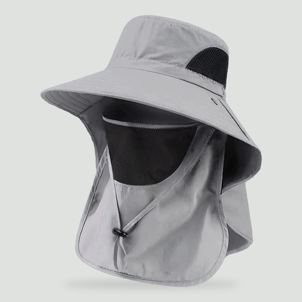 Fishing hat in Light Grey with face cover and neck flap