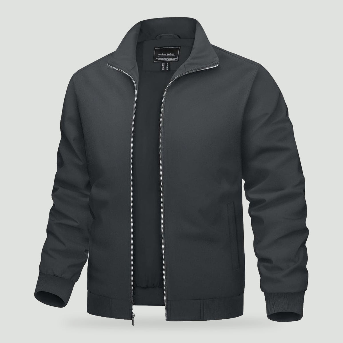 Men's windbreaker jacket in Dark Grey, front view