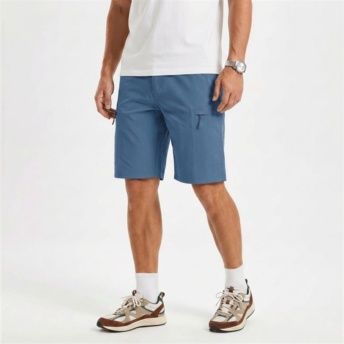Men's casual shorts in Blue Grey, front view