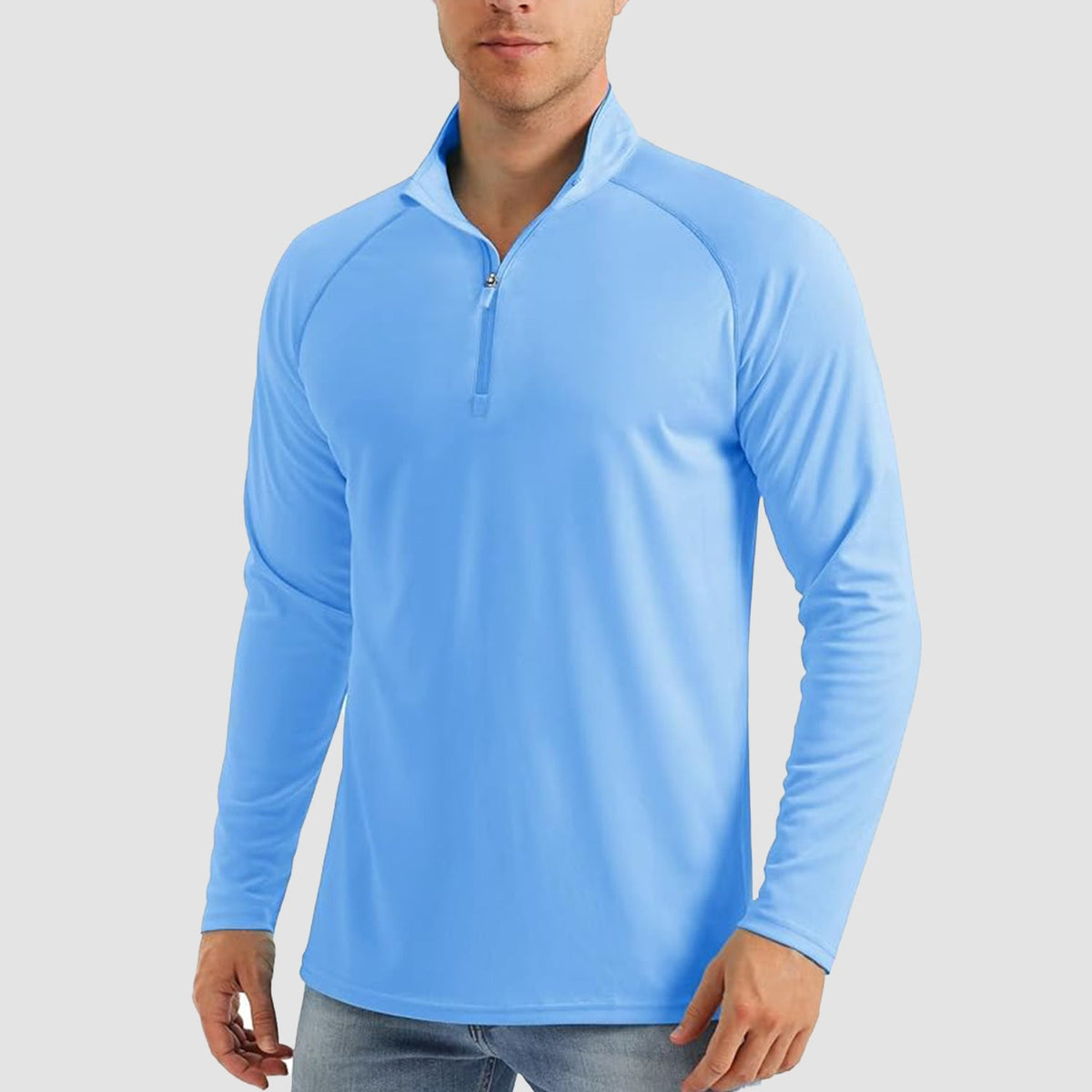 Men's quarter zip fishing shirt in Blue, front view