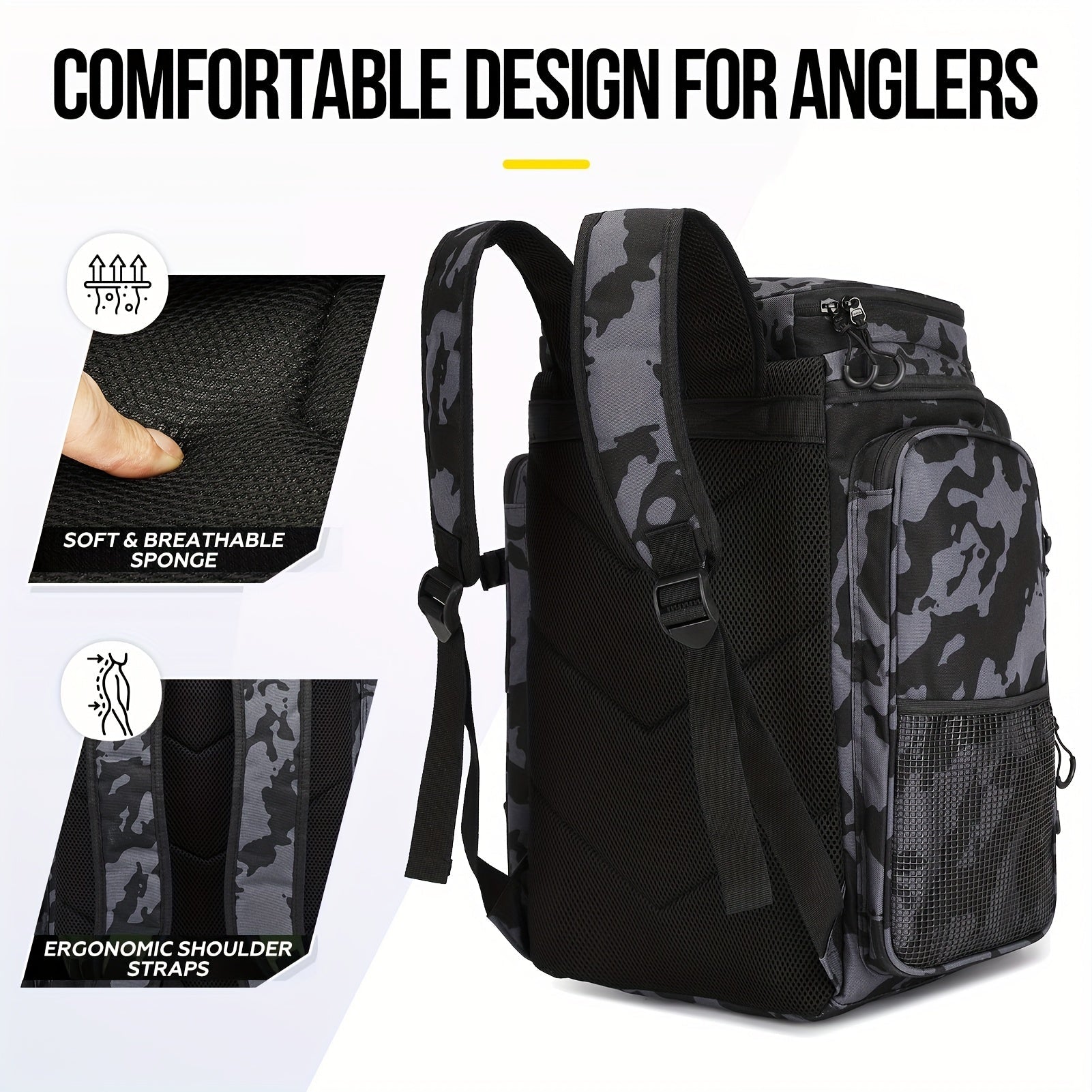 42L Fishing Backpack with Rod Holder – Large Capacity for Outdoor Gear - Bush Range