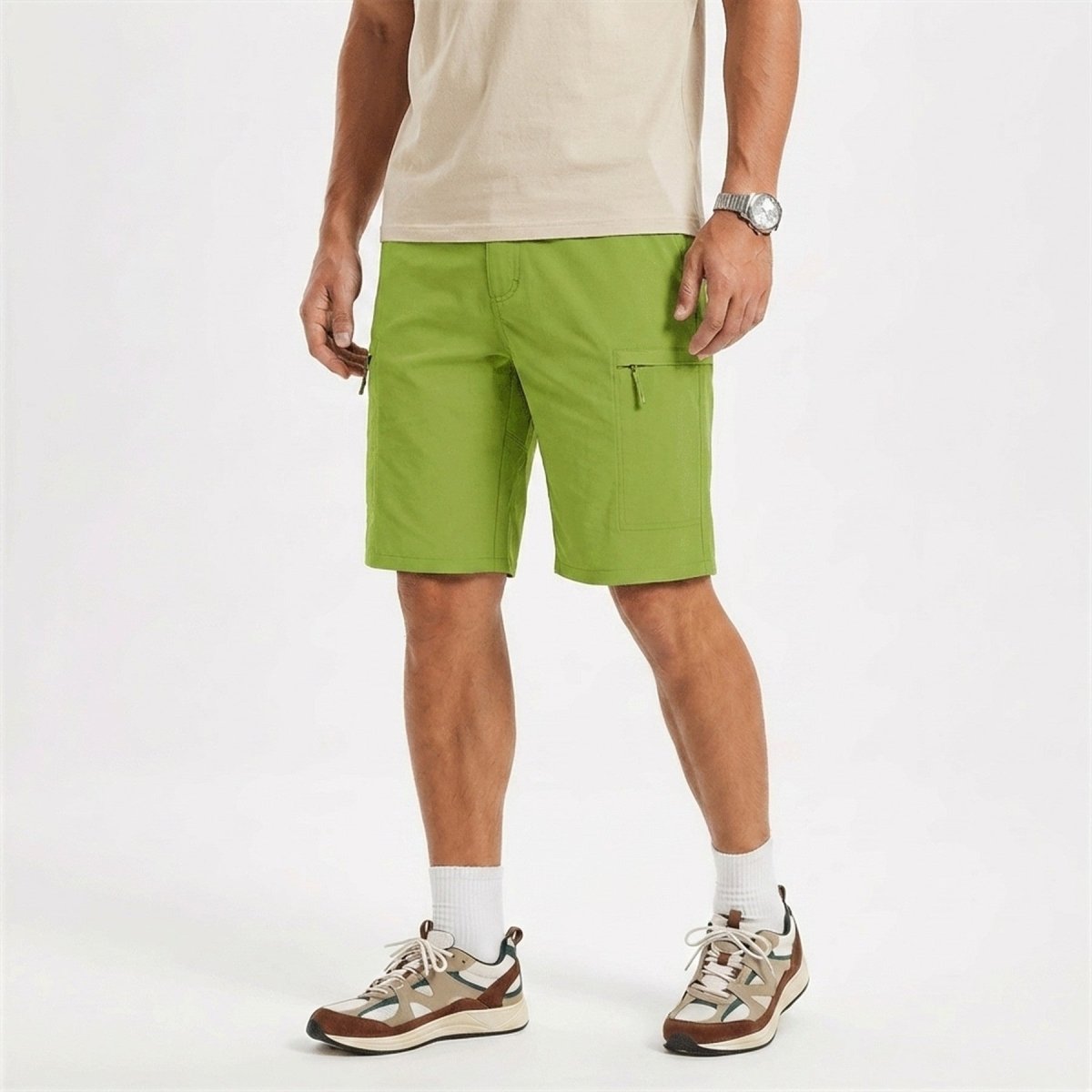Men's casual shorts in Lime Green, front view