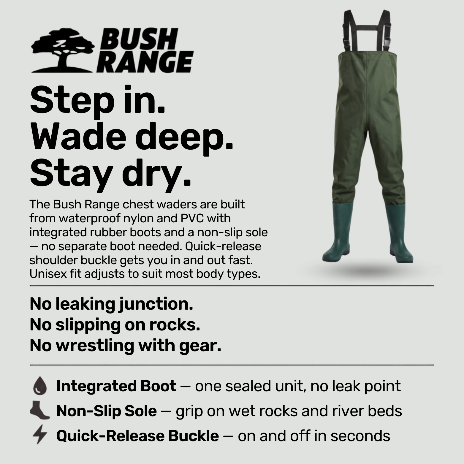Fishing Waders with Integrated Boots