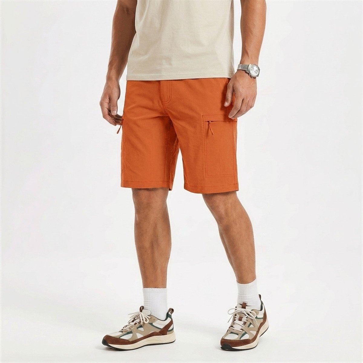 Men's casual shorts in Orange, front view