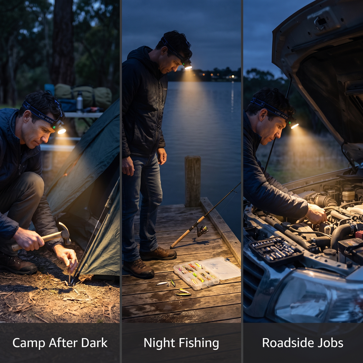 Three uses: camp after dark, night fishing, roadside jobs