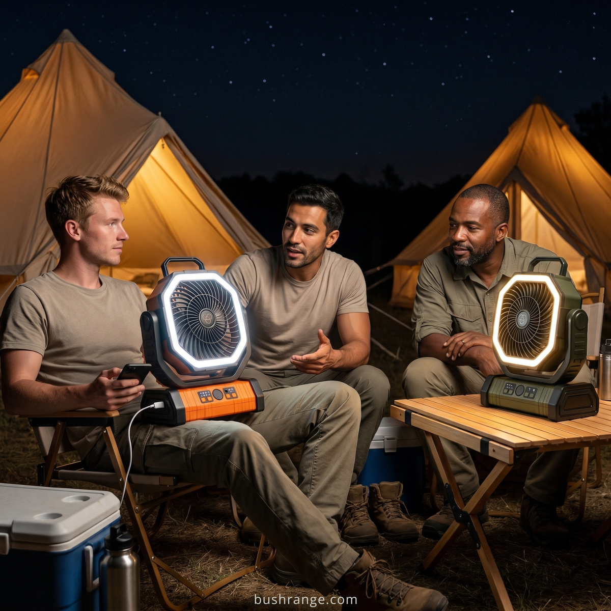Camping Fan with LED Light & Power Bank – 3-in-1 Rechargeable Outdoor Fan