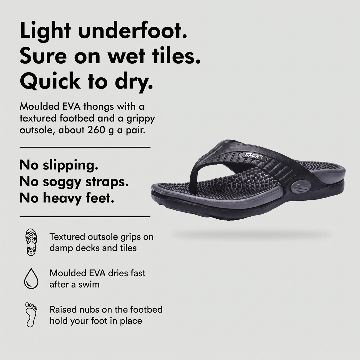 Men's EVA thongs with textured footbed and grippy outsole