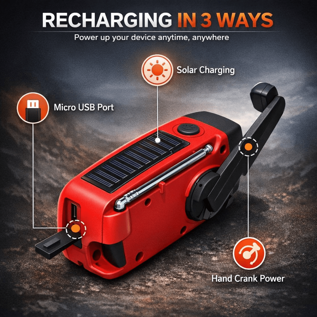 Emergency Hand Crank Radio with Solar & USB Charging - Bush Range