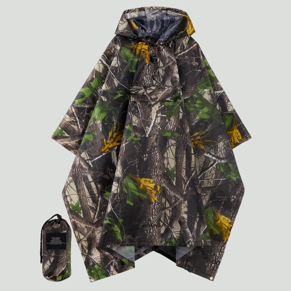 Hooded Camouflage Rain Poncho – Water - Resistant Outdoor Windbreaker - Bush Range