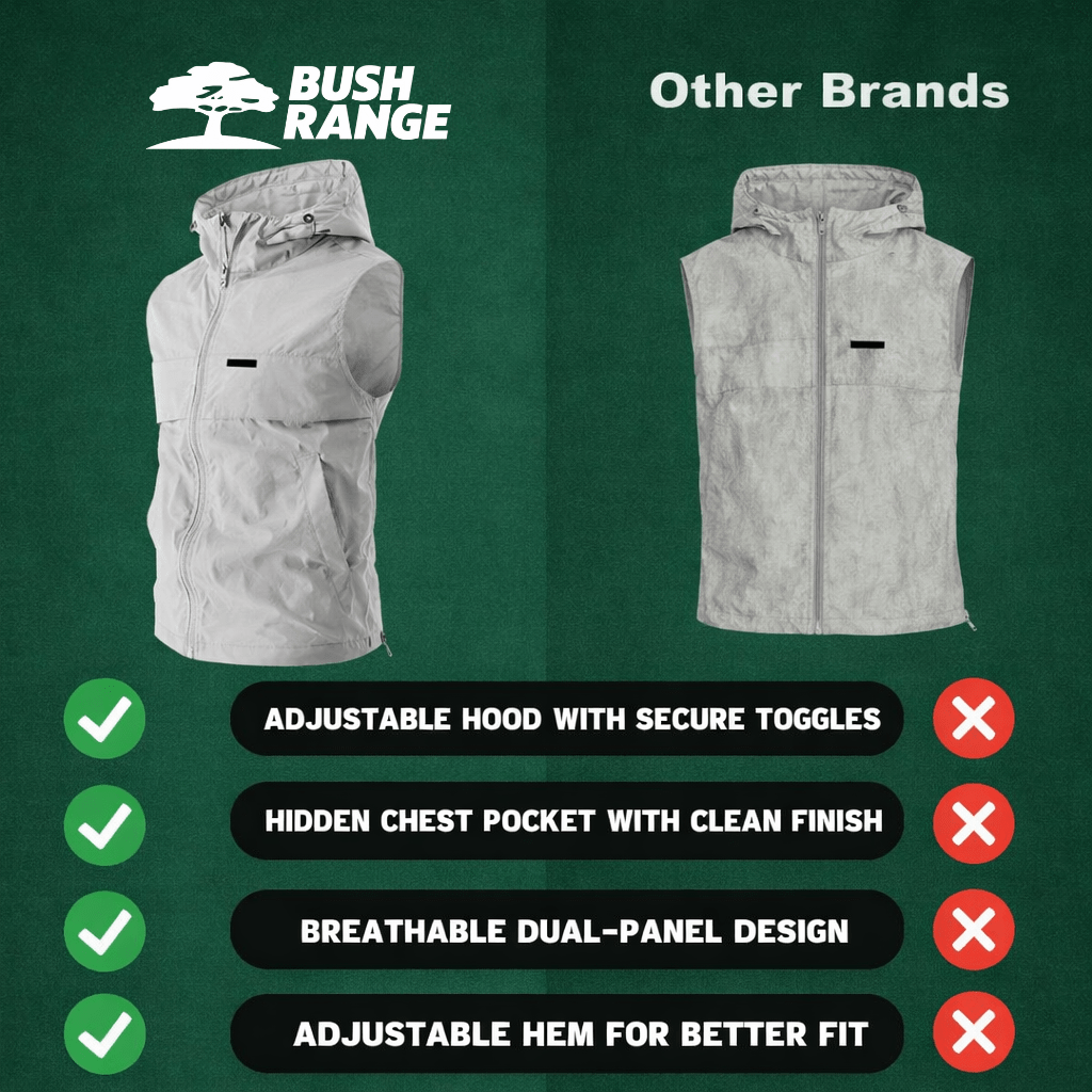 Lightweight Hooded Sleeveless Fishing Vest – Summer Outdoor Layer - Bush Range