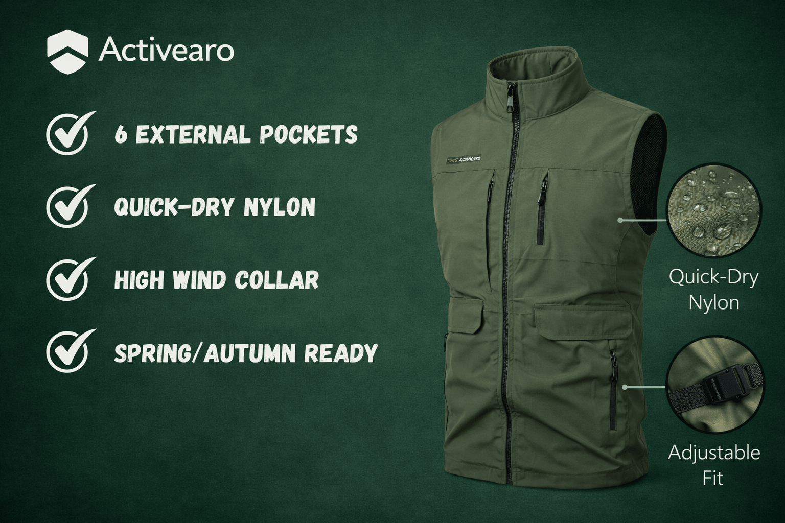 Lightweight Multi - Pocket Outdoor Gilet – Quick - Dry Layer for Active Use - Bush Range