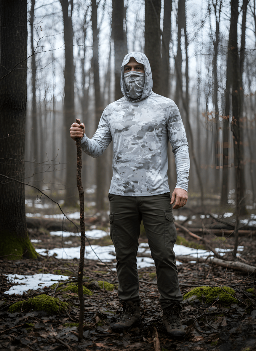 Men’s Camouflage Long - Sleeve Performance Shirt with Hood & Face Cover - Bush Range