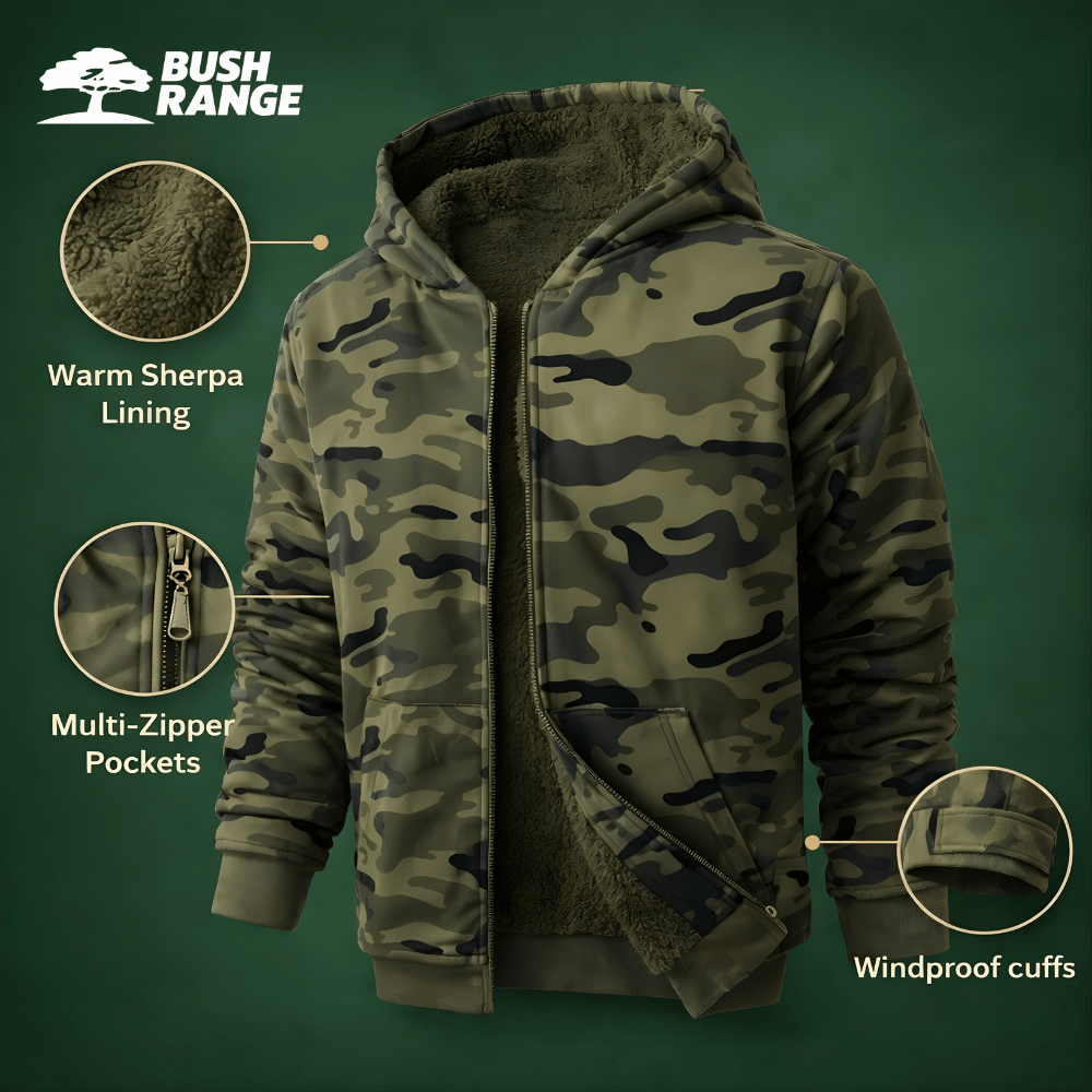 Men’s Camouflage Outdoor Hoodie with Fleece Lining | Casual Warm Pullover - Bush Range