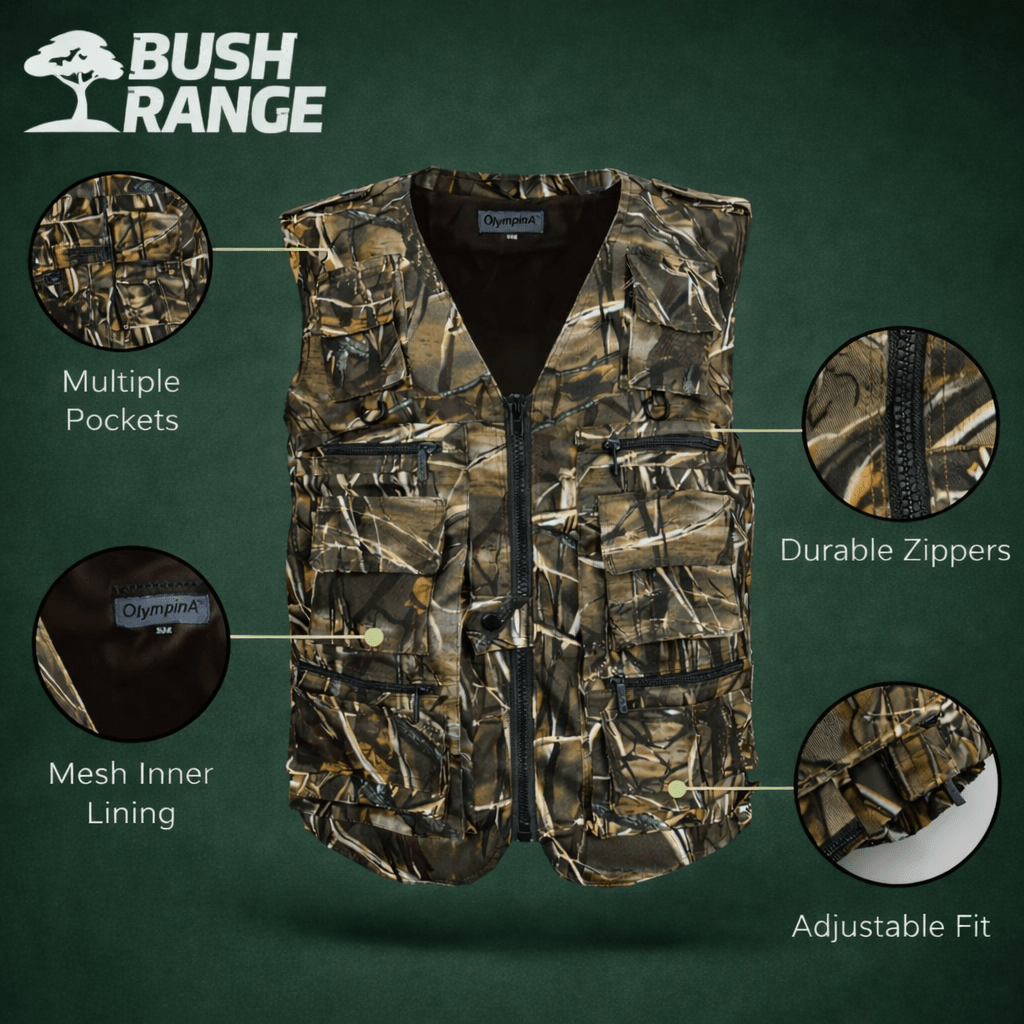 Men’s Camouflage Outdoor Vest – Multi Pocket Utility Design - Bush Range