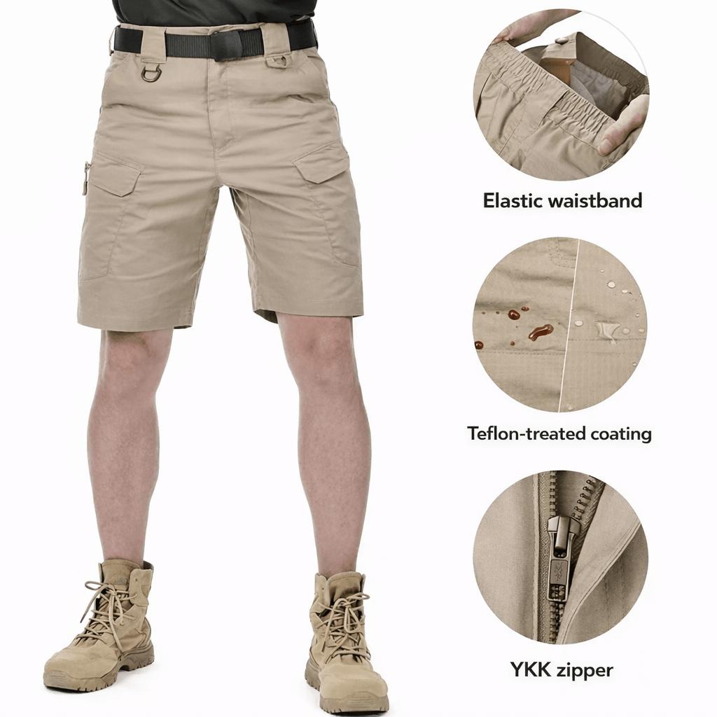 Men’s Outdoor Cargo Shorts – Elastic Waist Design with 6 Pockets - Bush Range