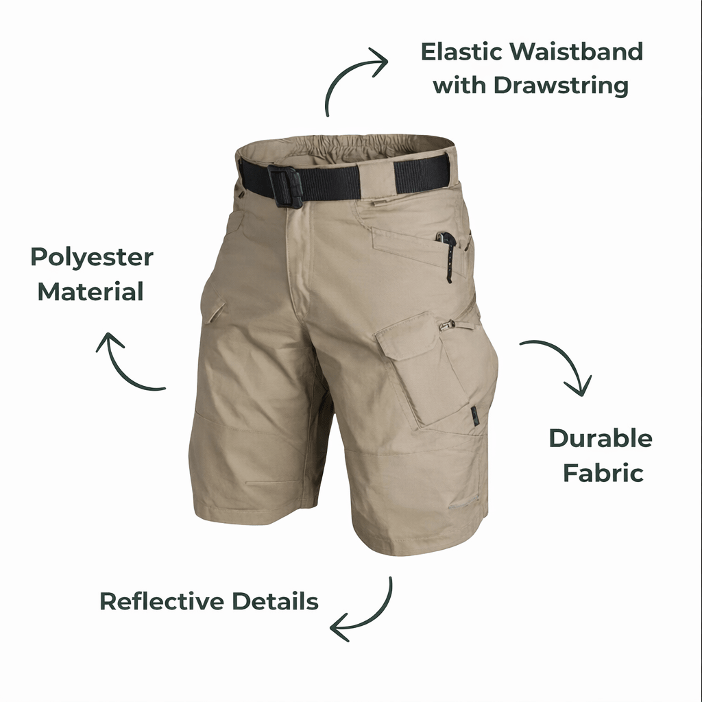 Men’s Outdoor Cargo Shorts – Elastic Waist Design with 6 Pockets - Bush Range