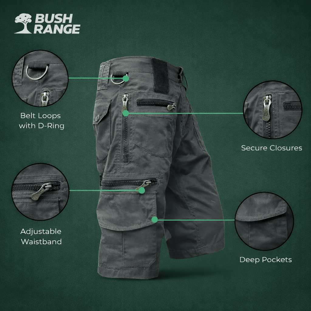 Men’s Outdoor Cargo Shorts – Zip Pockets for Hiking and Fishing - Bush Range