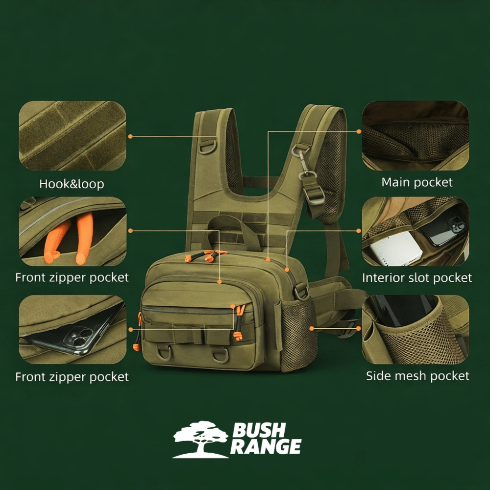 Men’s Outdoor Chest Pack – Hands - Free Zipper Storage for Active Use - Bush Range