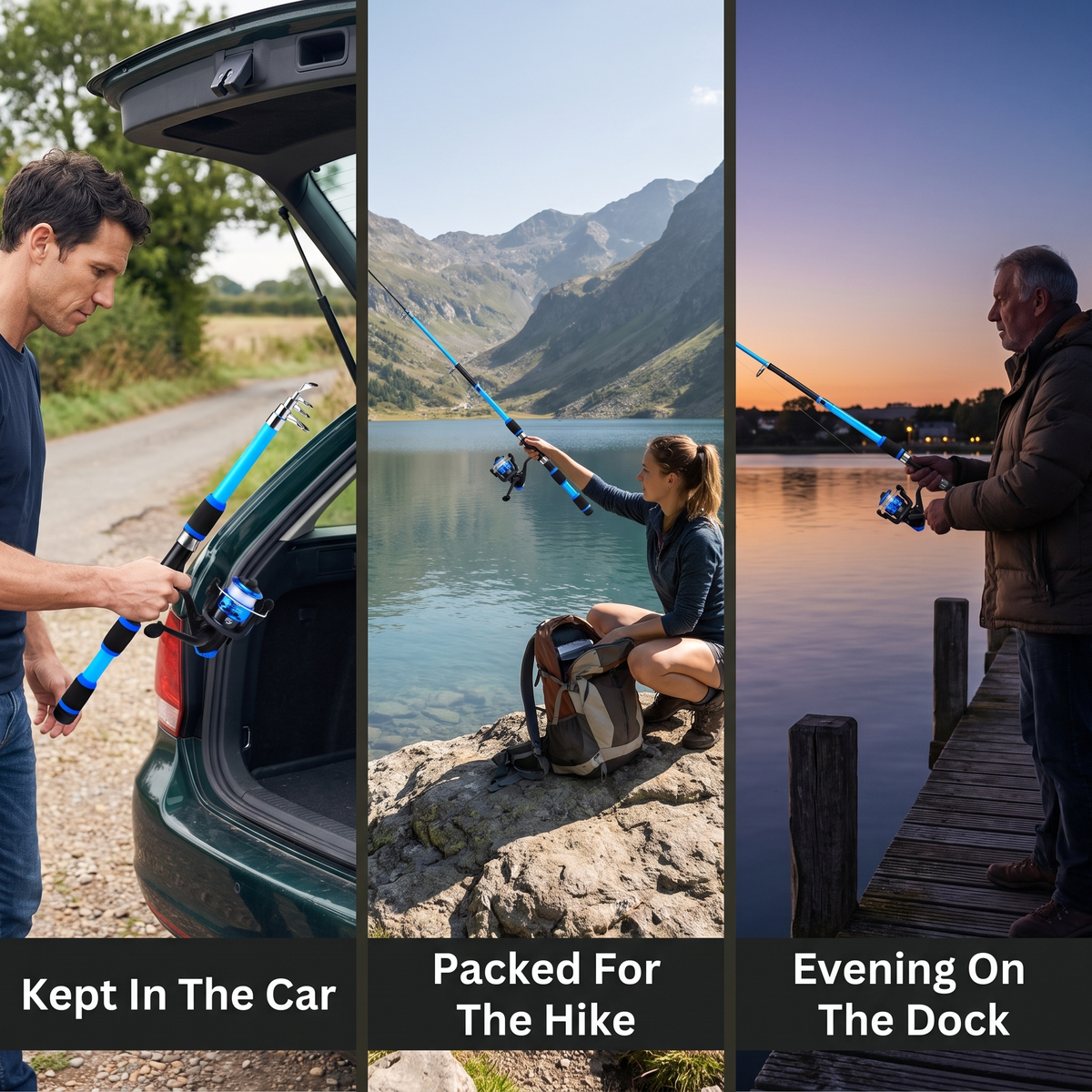 Three uses: kept in the car, packed for the hike, evening on the dock