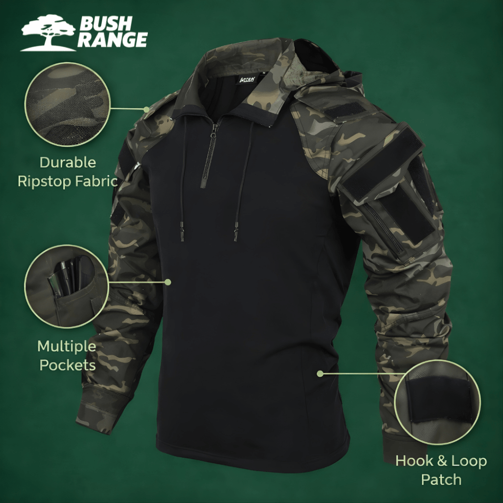 Tactical Camouflage Hoodie – Wind Resistant and Water Resistant Design - Bush Range
